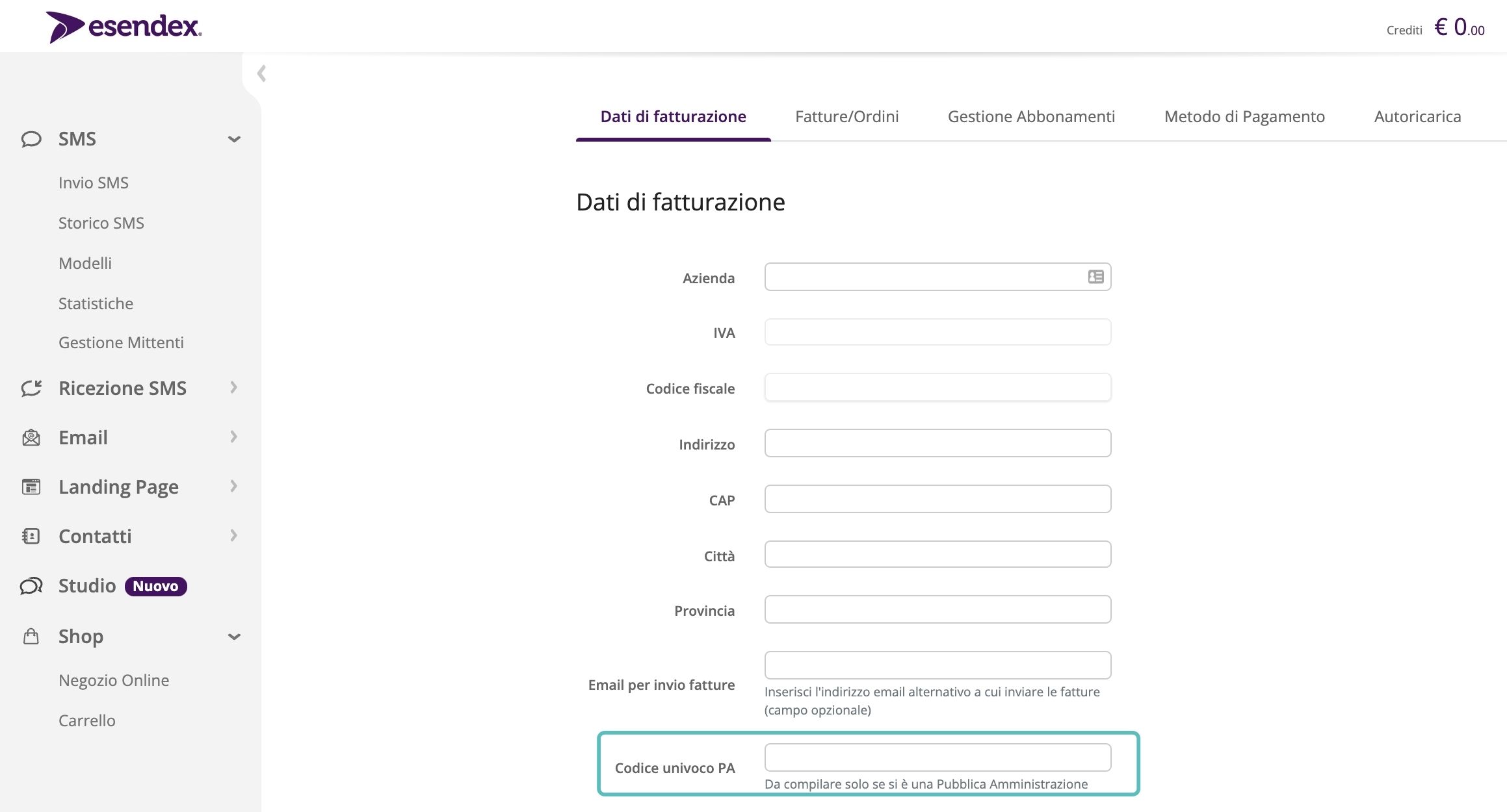 PA - Codice univoco PA - SMS per la pubblica amministrazione