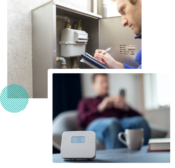 Image of engineer checking meter and smart meter in someone's home